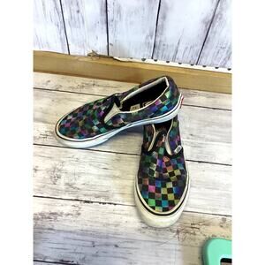 Kids' Vans Classic Slip-On Iridescent Metallic Rainbow Checkerboard Size - 3.0